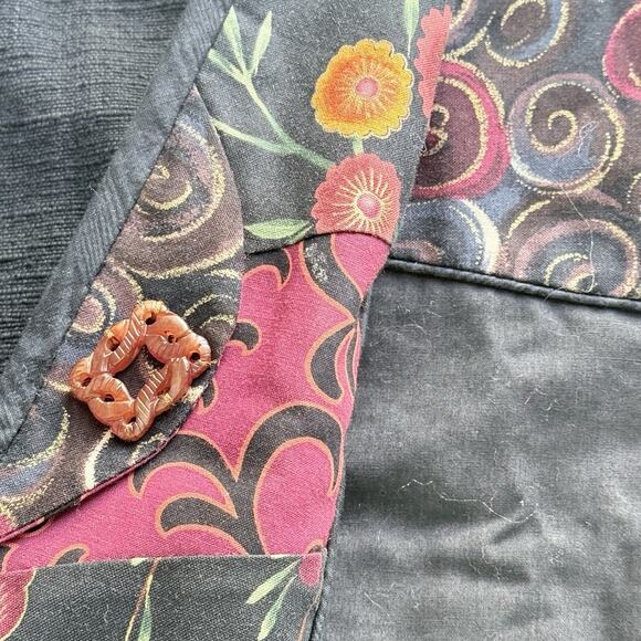 Patchwork Reversible Jacket Large Black Mauve Art to Wear Open Kimono Boho - Picture 8 of 10